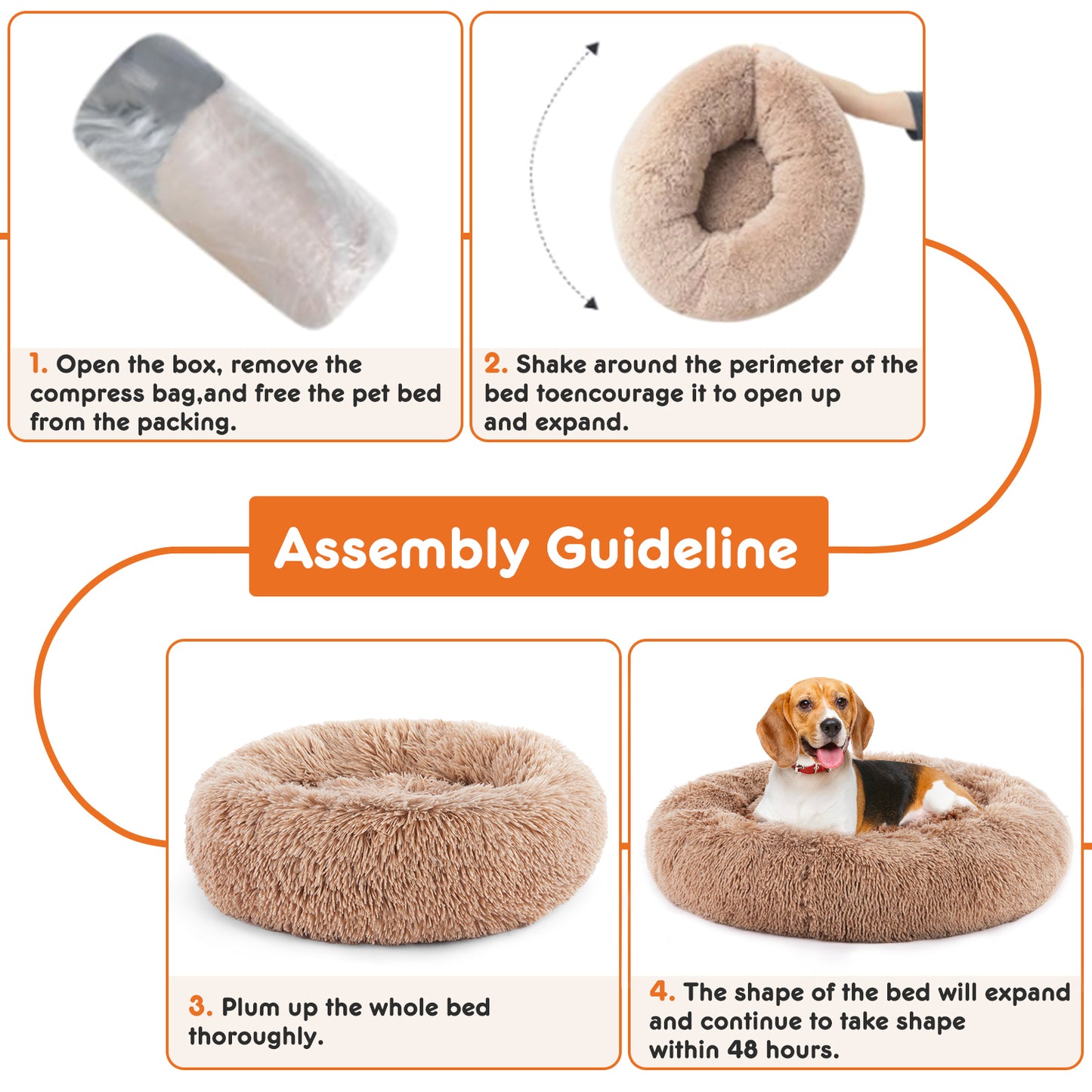 24" Calming Donut Dog Bed – Anti-Slip, Fluffy Plush Pet Bed for Small Dogs & Cats (Up to 25 lbs).