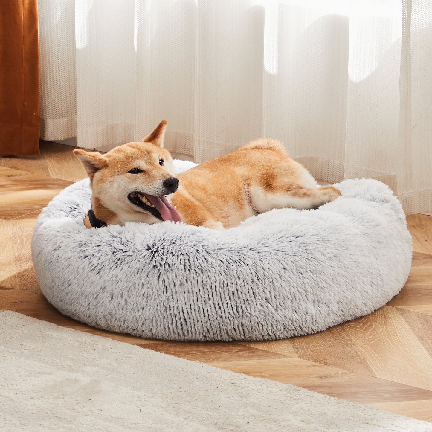 24" Calming Donut Dog Bed – Anti-Slip, Fluffy Plush Pet Bed for Small Dogs & Cats (Up to 25 lbs).