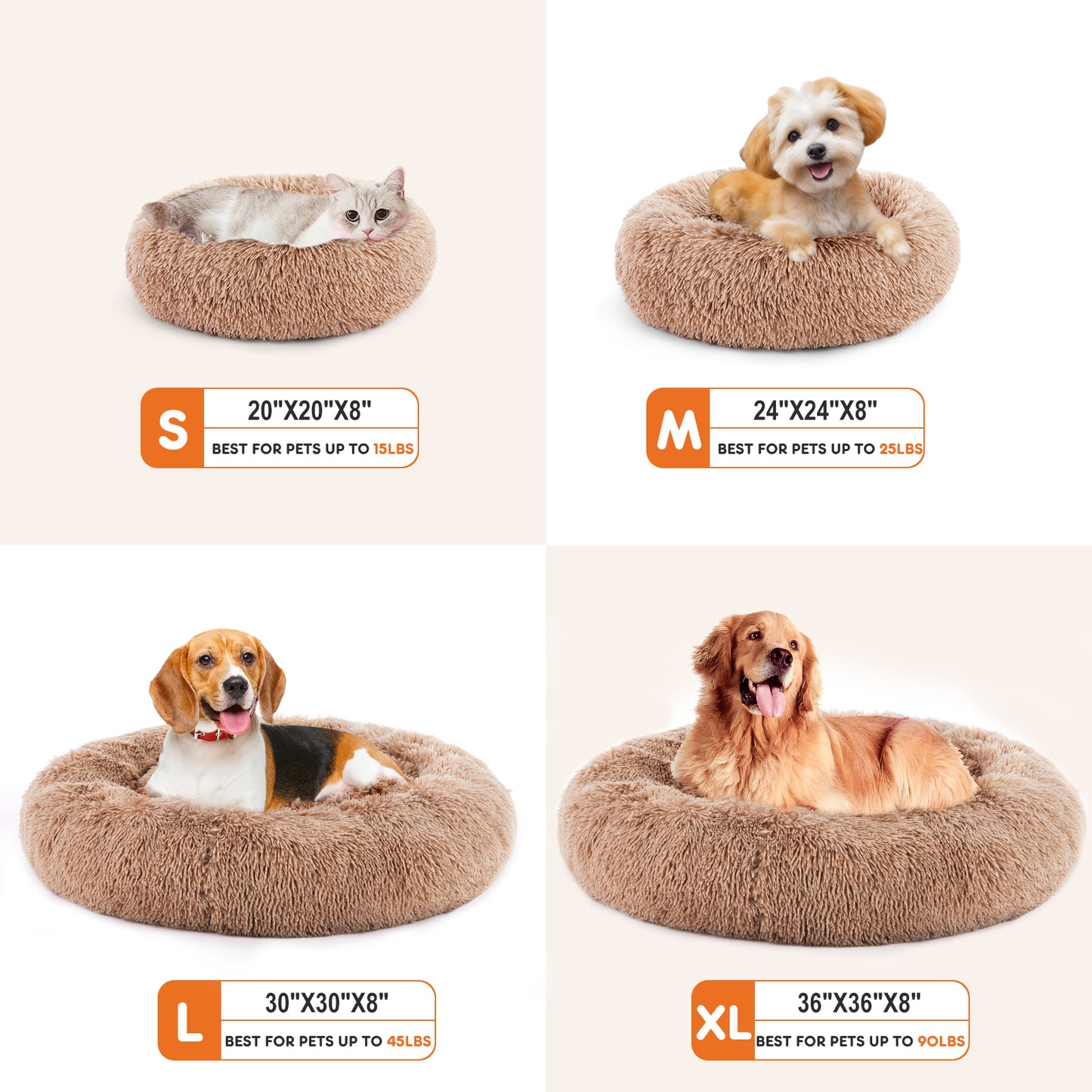24" Calming Donut Dog Bed – Anti-Slip, Fluffy Plush Pet Bed for Small Dogs & Cats (Up to 25 lbs).
