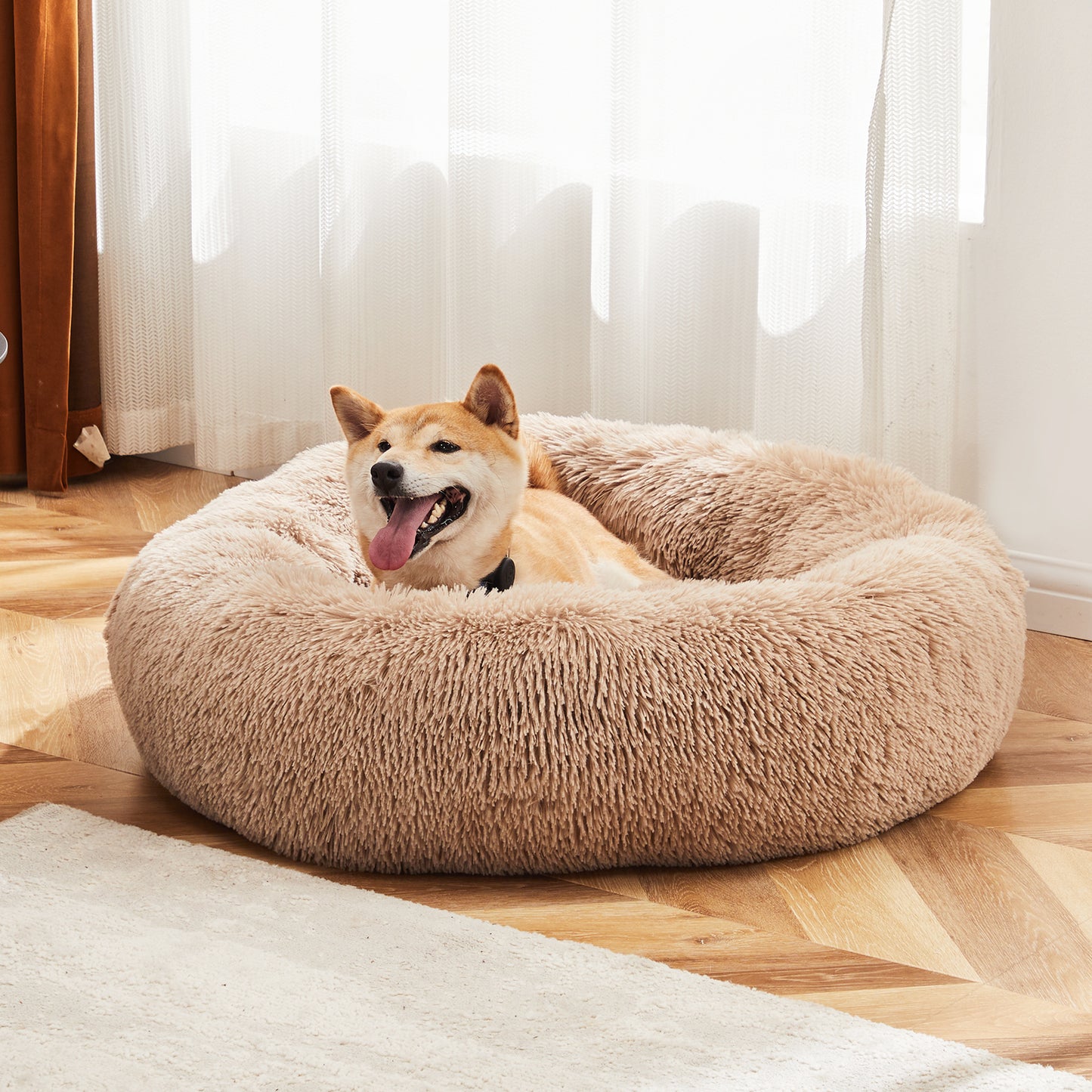 24" Calming Donut Dog Bed – Anti-Slip, Fluffy Plush Pet Bed for Small Dogs & Cats (Up to 25 lbs).