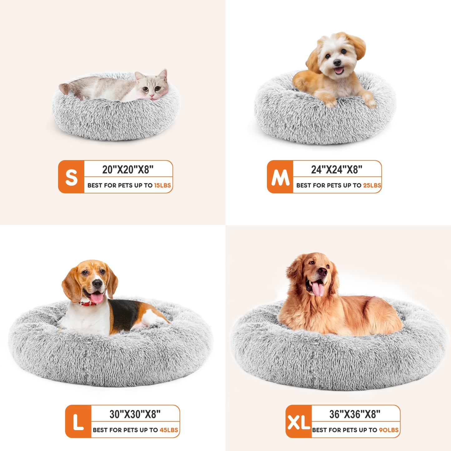 24" Calming Donut Dog Bed – Anti-Slip, Fluffy Plush Pet Bed for Small Dogs & Cats (Up to 25 lbs).